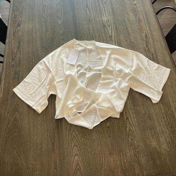 NWT Toluca Maria Tie Front Linen Swimwear Cover Up Short Sleeve Ivory Size M - Picture 1 of 7